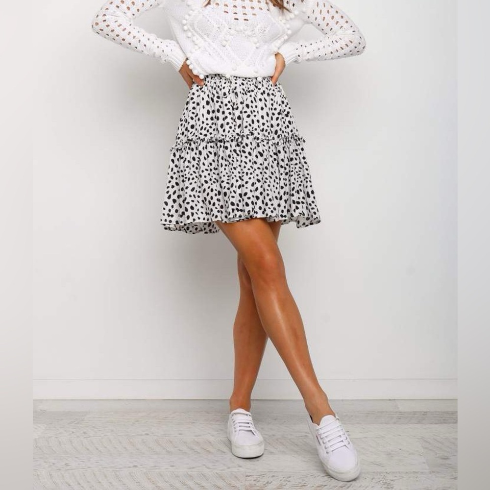 Alelly Polka Dot Tiered Ruffle Mini Skirt